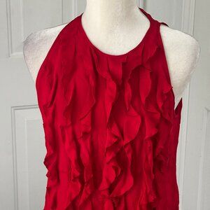 i.e. 100% Silk Ruffled Blouse 50s-Inspired Red Top Blouse SZ 12